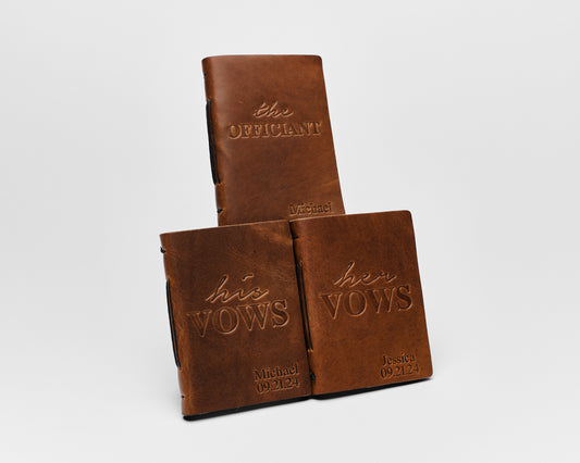 Personalized Leather Vow Books & Officiant Book Set | His & Her Vows