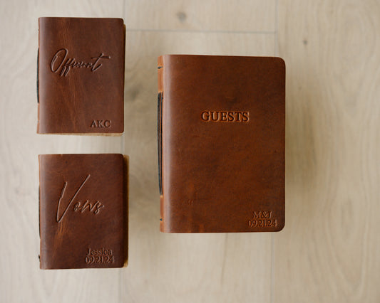 Personalized Leather Wedding Guestbook, Vow book & Officiant book set