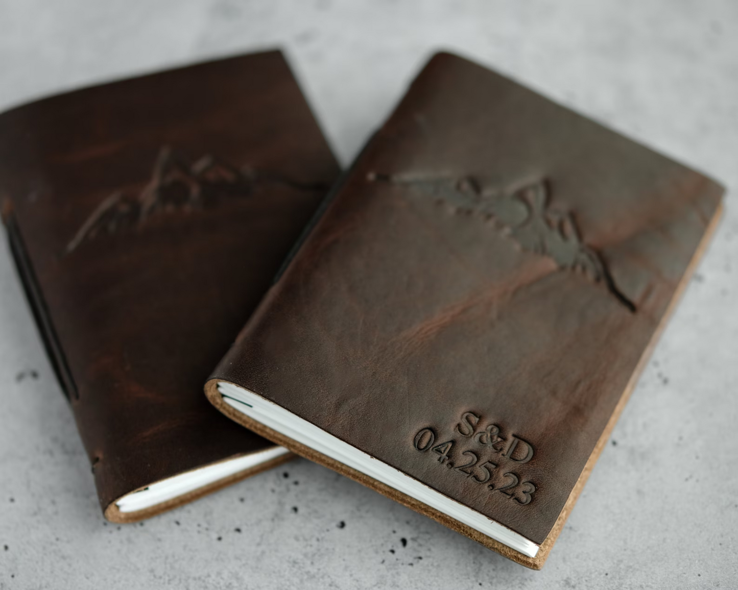 Personalized Leather Vow Books - With Mountains (Black)