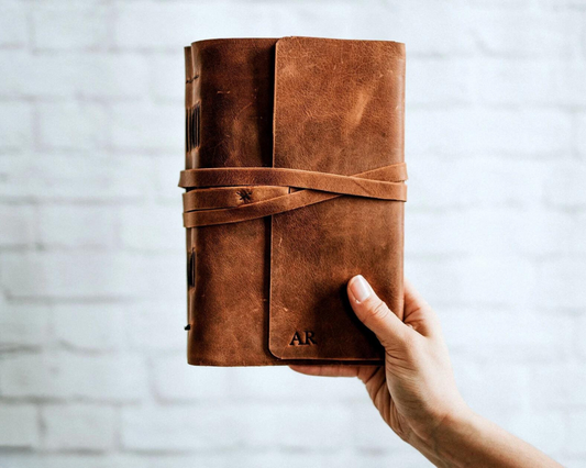 Personalized Leather Journal - Tan color with wrap closure