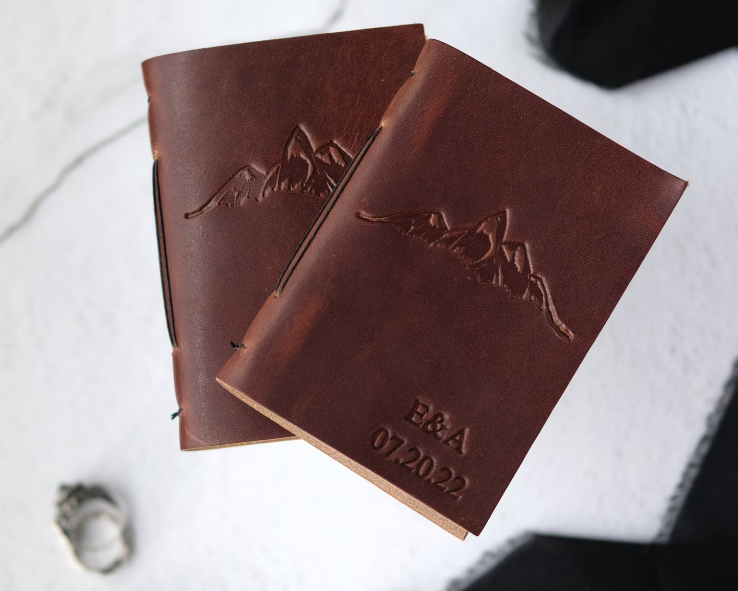 Personalized Leather Vow Books - With Mountains (Black)